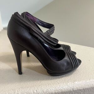 - manoukian Women Brown Platform Heels shoes‎ Open Toes Pumps size 37